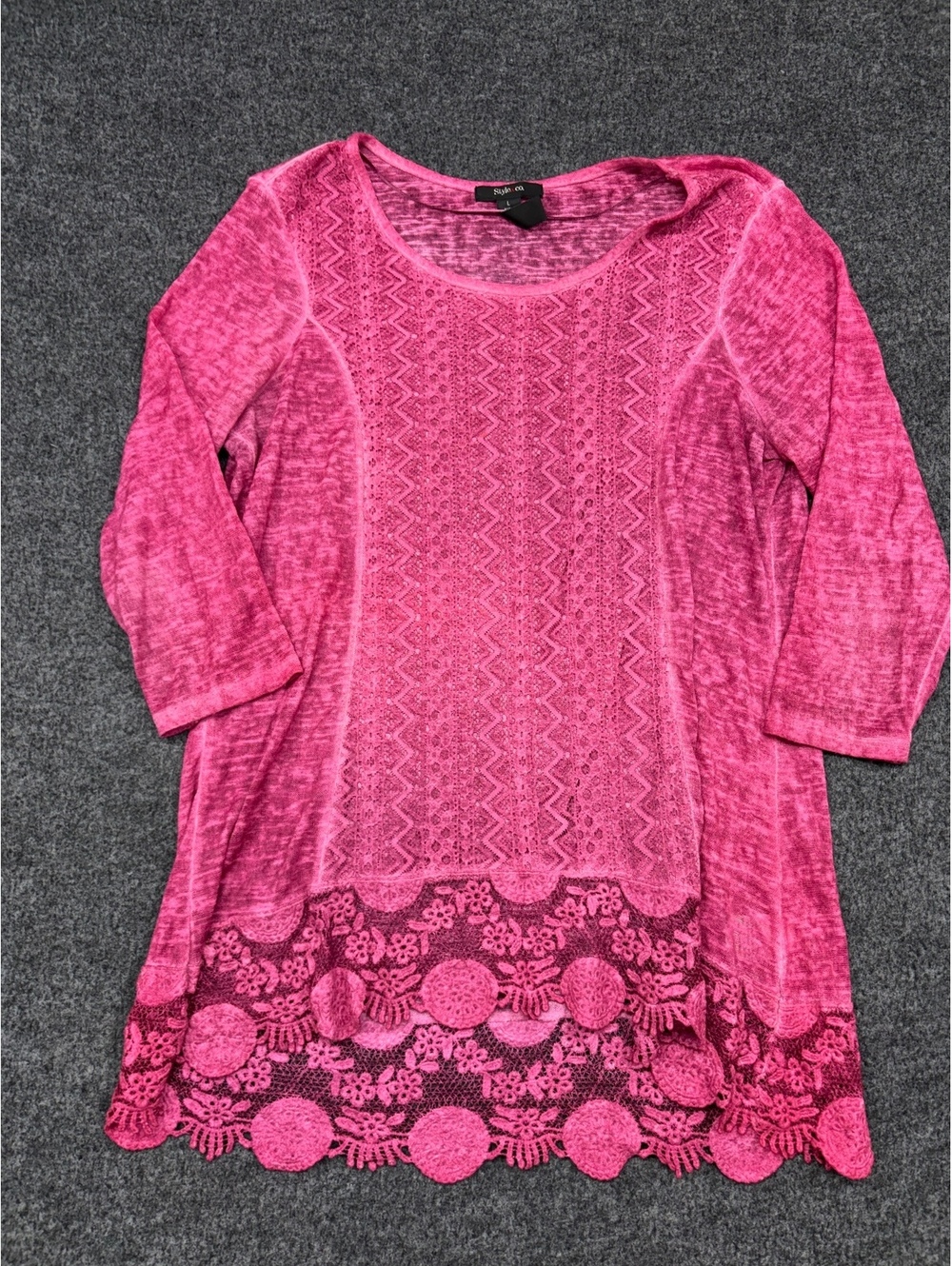 Style & Co. Women's Pink Lace Trim Tunic Top Size L